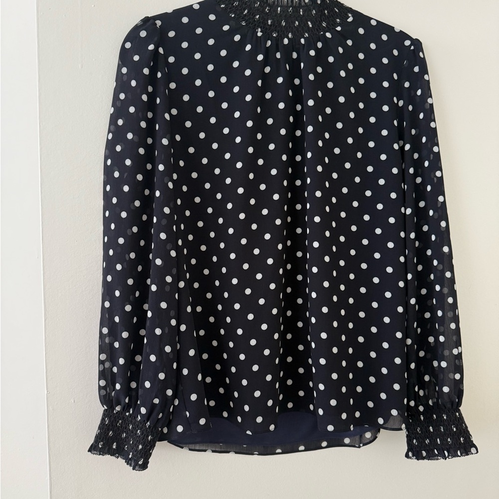 J. Crew Black and White Ruffled Blouse with Mandarin Collar